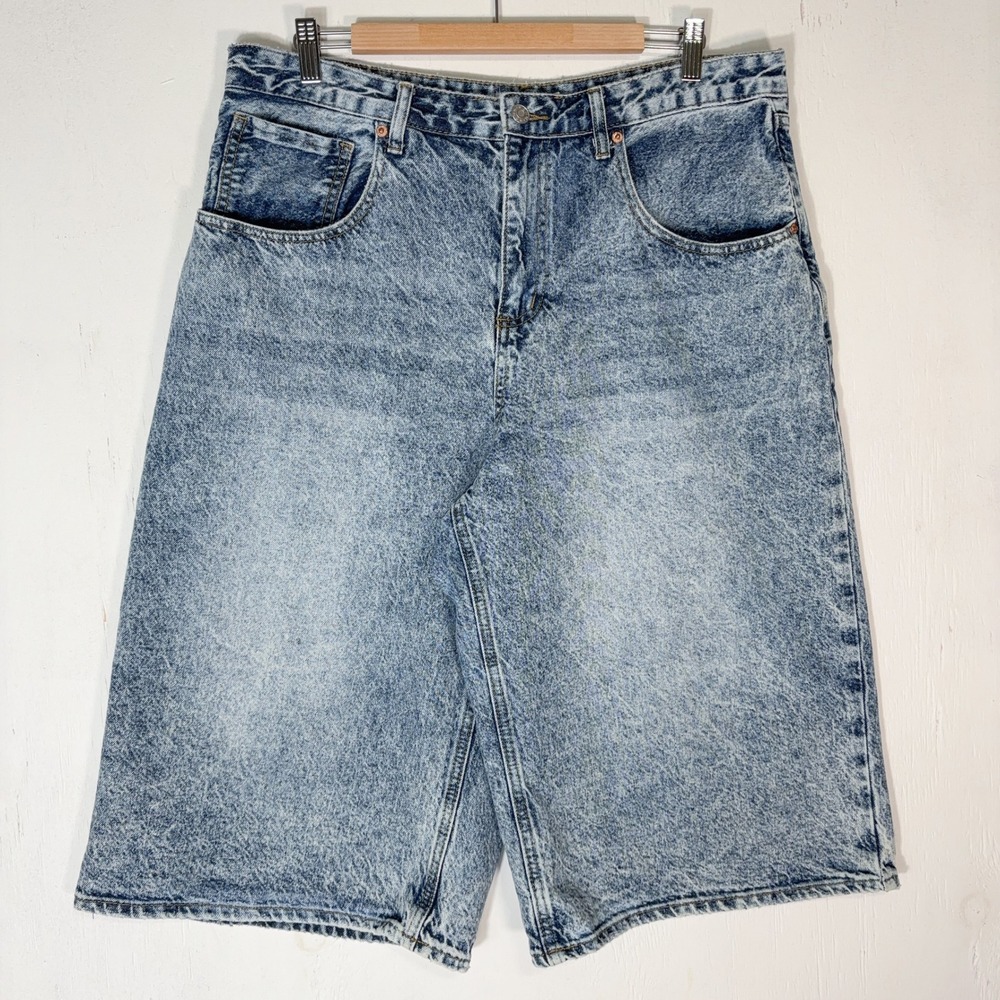 S.O.N.G. Acid Wash Denim Shorts Womens 32 Wide Leg High Waisted Stonewash